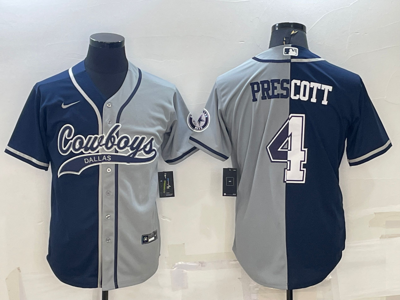 Men's Dallas Cowboys Dak Prescott #4 Navy/Gray Game Jerseys Joint Edition