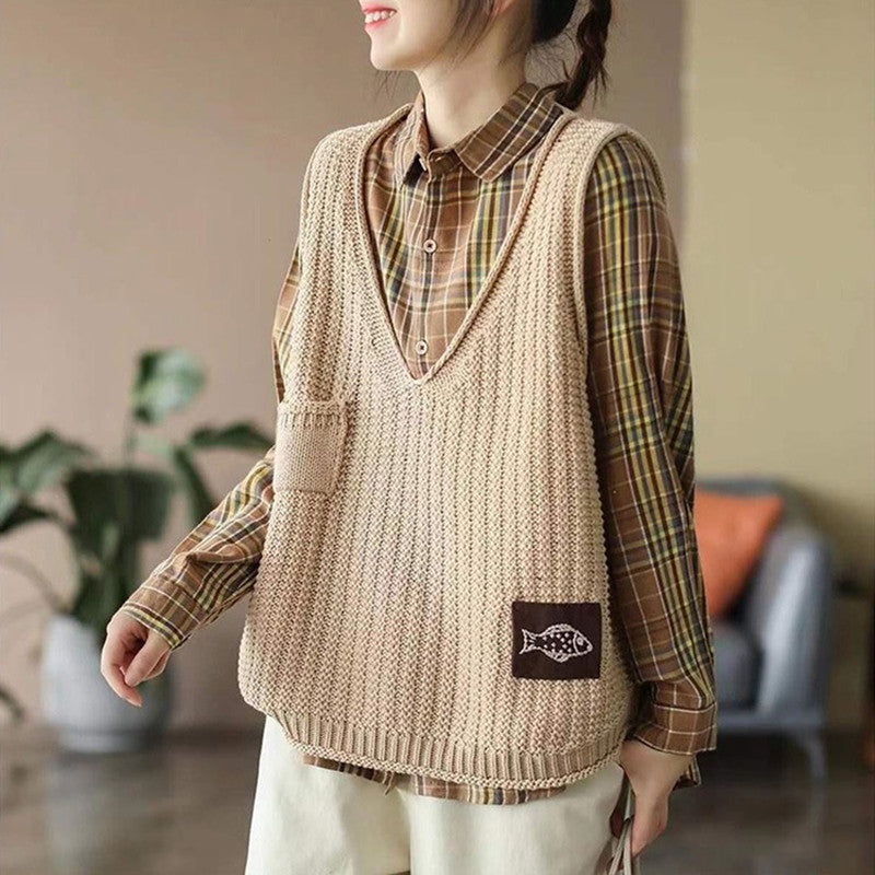 Fashionable Knit Apparel Vest Women Knitted Vest Women V-Neck Loo
