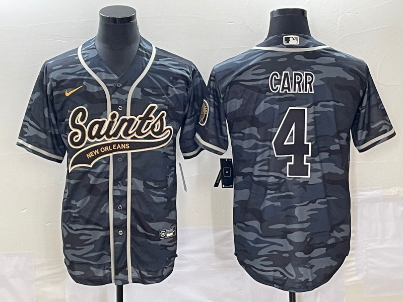 Men's New Orleans Saints Derek Carr #4 Grey Camouflage Game Jerseys Joint Edition