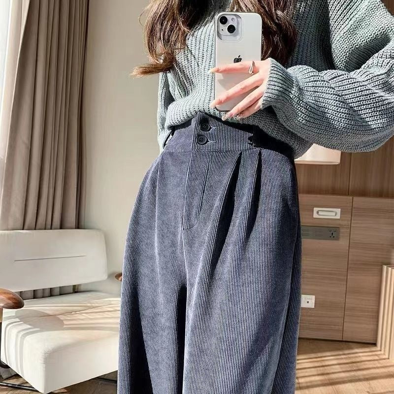 Stylish Pants Chenille Fleece Wide-leg Pants Women