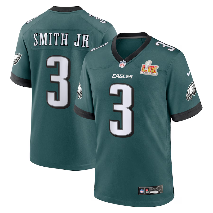 Men's Philadelphia Eagles Nolan Smith #3 Midnight Green Super Bowl LIX Game Player Jerseys