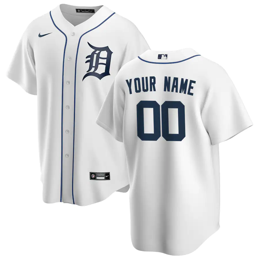 Men's Detroit Tigers White Home Replica Custom Jerseys