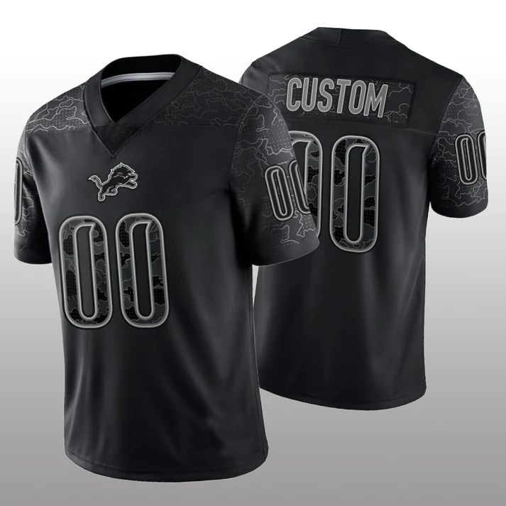Custom1 Detroit Lions Black RFLCTV Limited Jerseys Stitched American Football Jerseys