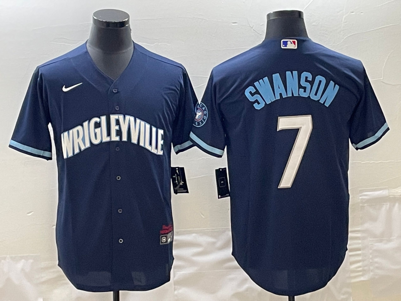 Men's Chicago Cubs Dansby Swanson Navy City Connect Replica Jerseys