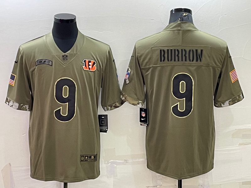 Men's Cincinnati Bengals Joe Burrow #9 Olive 2022 Salute To Service Limited Jerseys