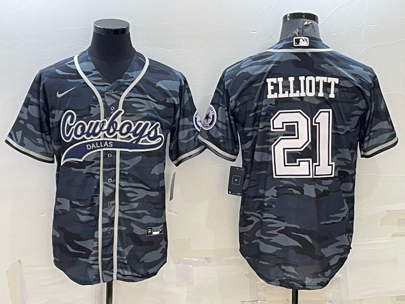Men's Dallas Cowboys Ezekiel Elliott #21 Grey Camouflage Game Jerseys Joint Edition