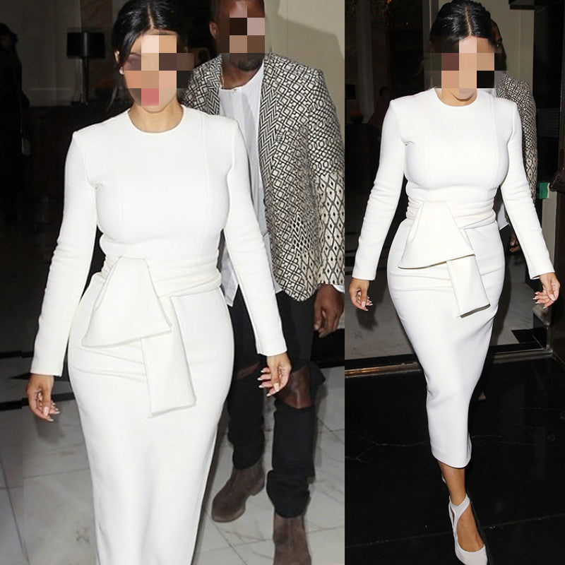 Stylish Skirt White Long Sleeve Slim Fit Pencil Skirt