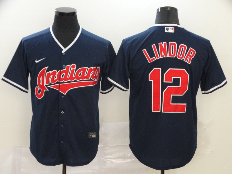 Men's Cleveland Guardians Francisco Lindor #12 Navy Replica Baseball Jerseys