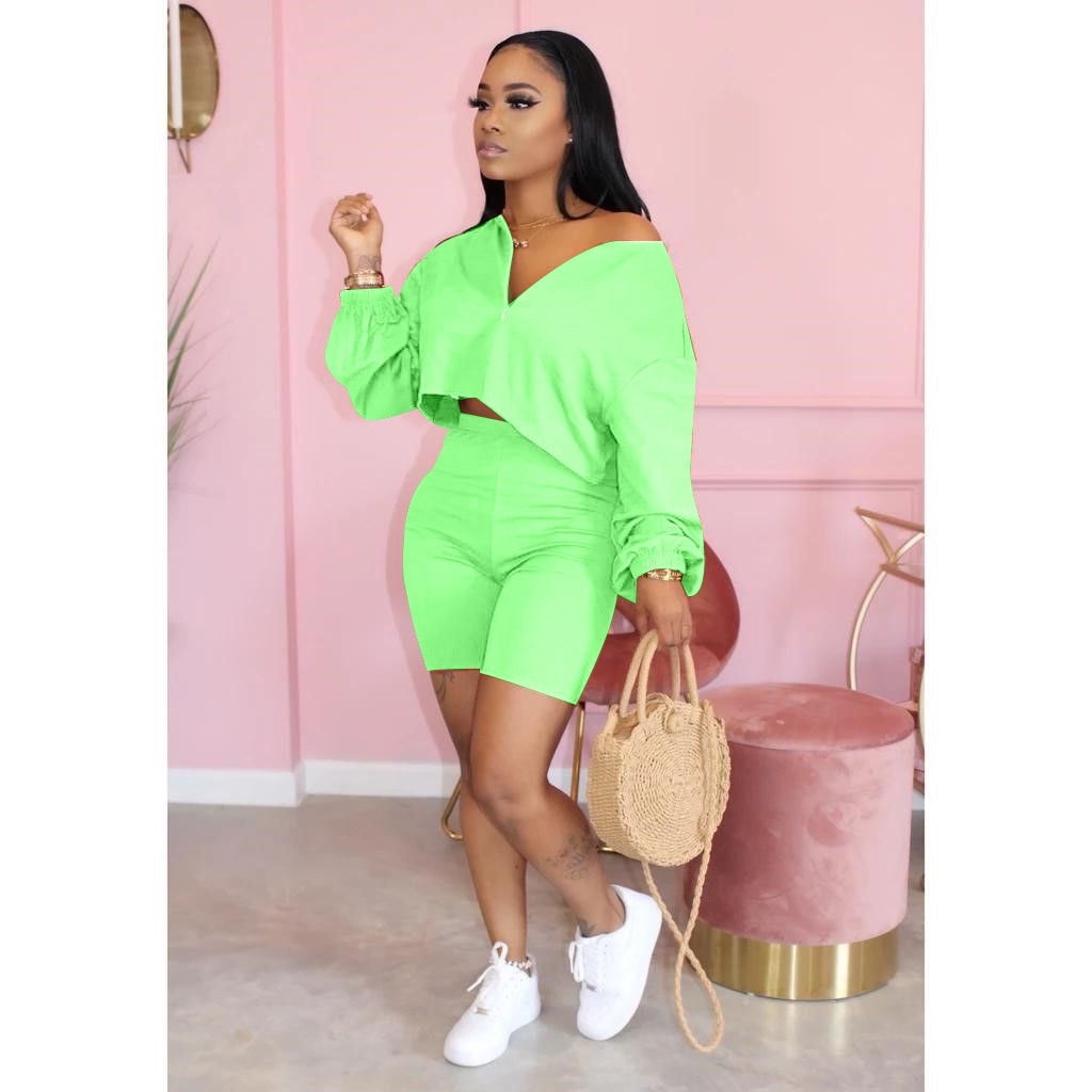 Stylish Apparel Women Pure Color Two Piece Set