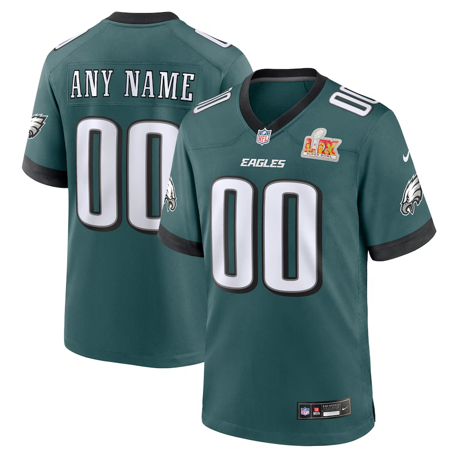 Men's Philadelphia Eagles Midnight Green Super Bowl LIX Custom Game Jerseys