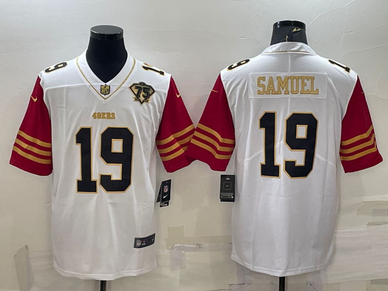Men's San Francisco 49ers Deebo Samuel #19 White 75th Anniversary Game Jerseys