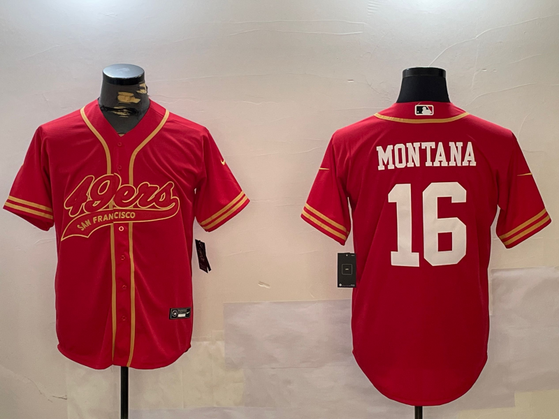 Men's San Francisco 49ers Joe Montana #16 Scarlet Team Game Jerseys