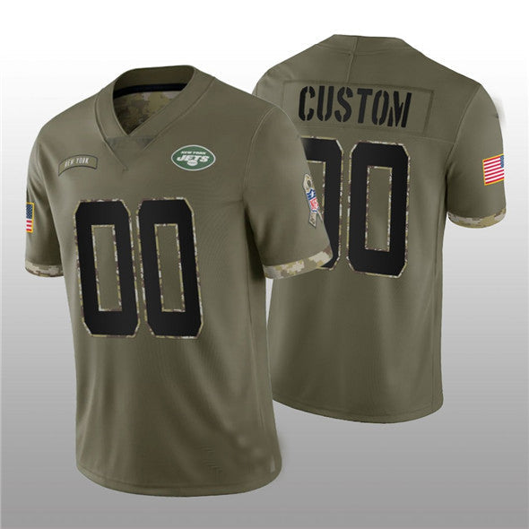 Custom1 New York Jets ACTIVE PLAYER 2022 Olive Salute To Service Limited Stitched Jerseys Football Jerseys