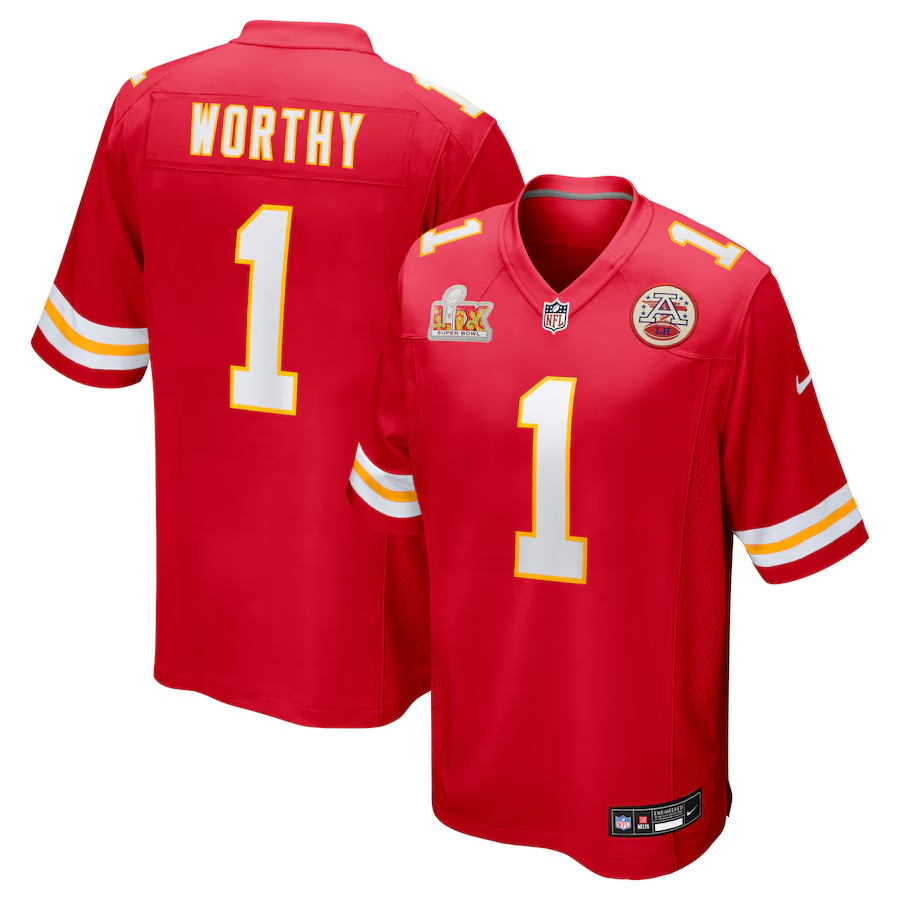 Men's Kansas City Chiefs Xavier Worthy #1 Red Super Bowl LIX Game Jerseys