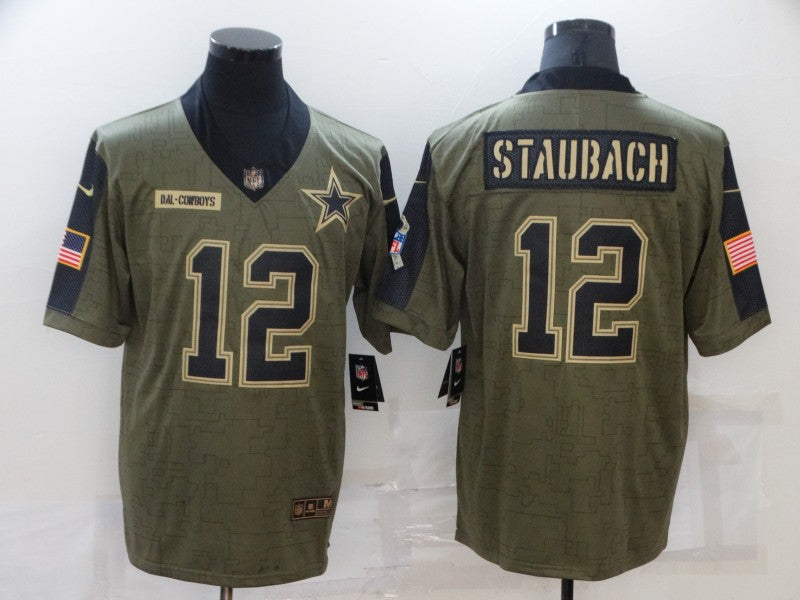 Men's Dallas Cowboys Roger Staubach #12 Brown Game Jerseys