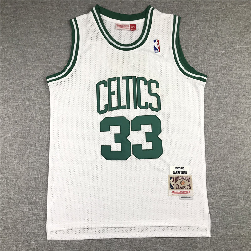 Men's Boston Celtics Larry Bird White 1985-86 Hardwood Classics Swingman Jerseys