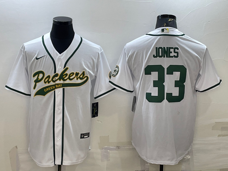 Men's Green Bay Packers Aaron Jones #33 White Game Jerseys Joint Edition
