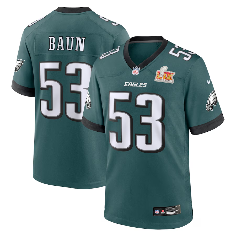 Men's Philadelphia Eagles Zack Baun #53 Midnight Green Super Bowl LIX Game Player Jerseys