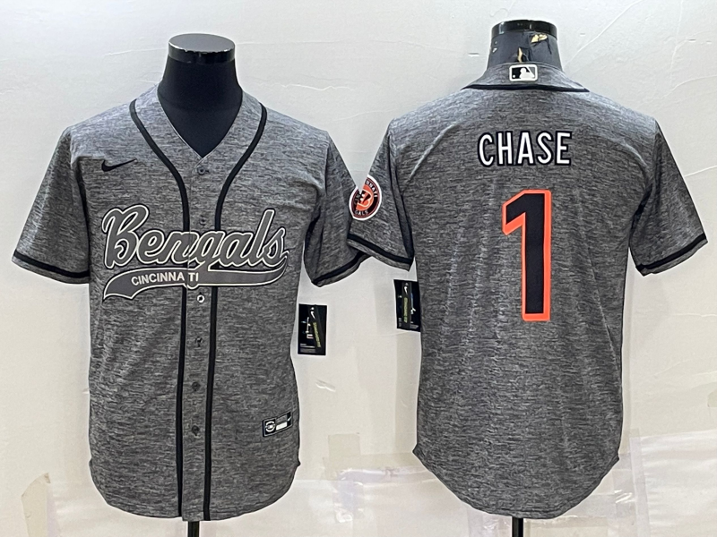 Men's Cincinnati Bengals Ja'Marr Chase #1 Grey Fashion Game Jerseys