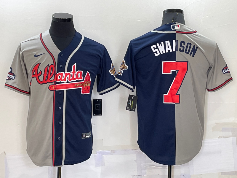Men's Atlanta Braves Dansby Swanson #7 Navy/Gray Stitched Jerseys