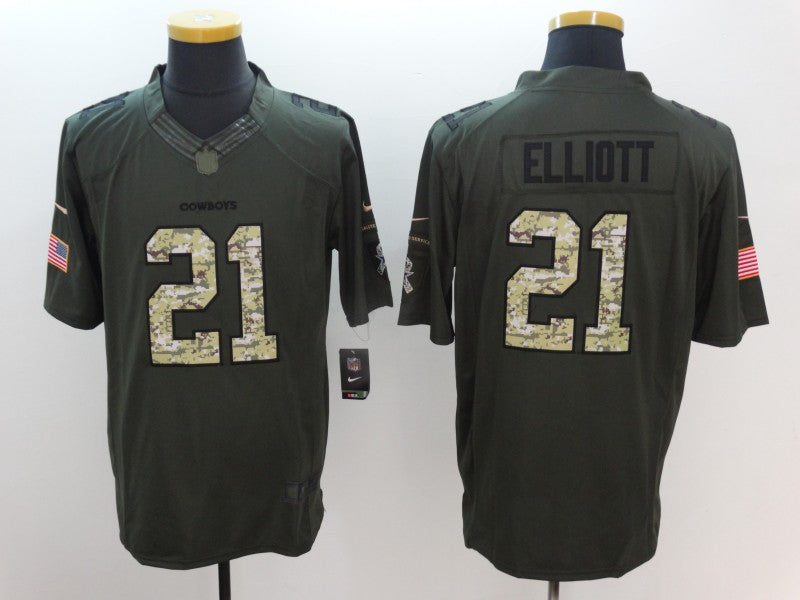 Men's Dallas Cowboys Ezekiel Elliott #21 Army Green Game Jerseys