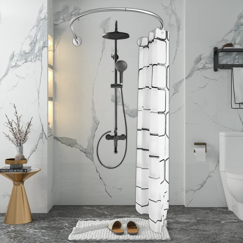 U-Shape Adjustable Shower Curtain Rod – No Drilling Needed