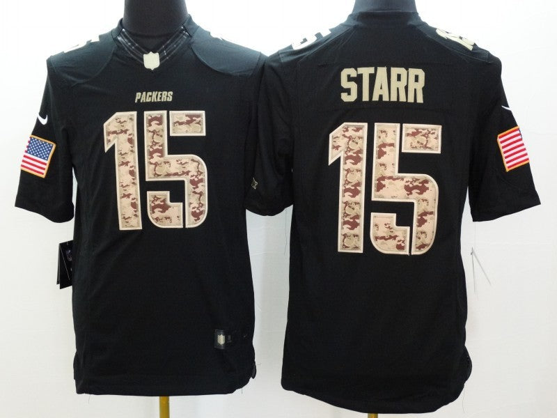 Men's Green Bay Packers Bart Starr #15 Black Game Jerseys