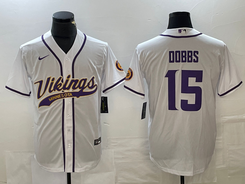 Men's Minnesota Vikings Joshua Dobbs #15 White Game Jerseys Joint Edition