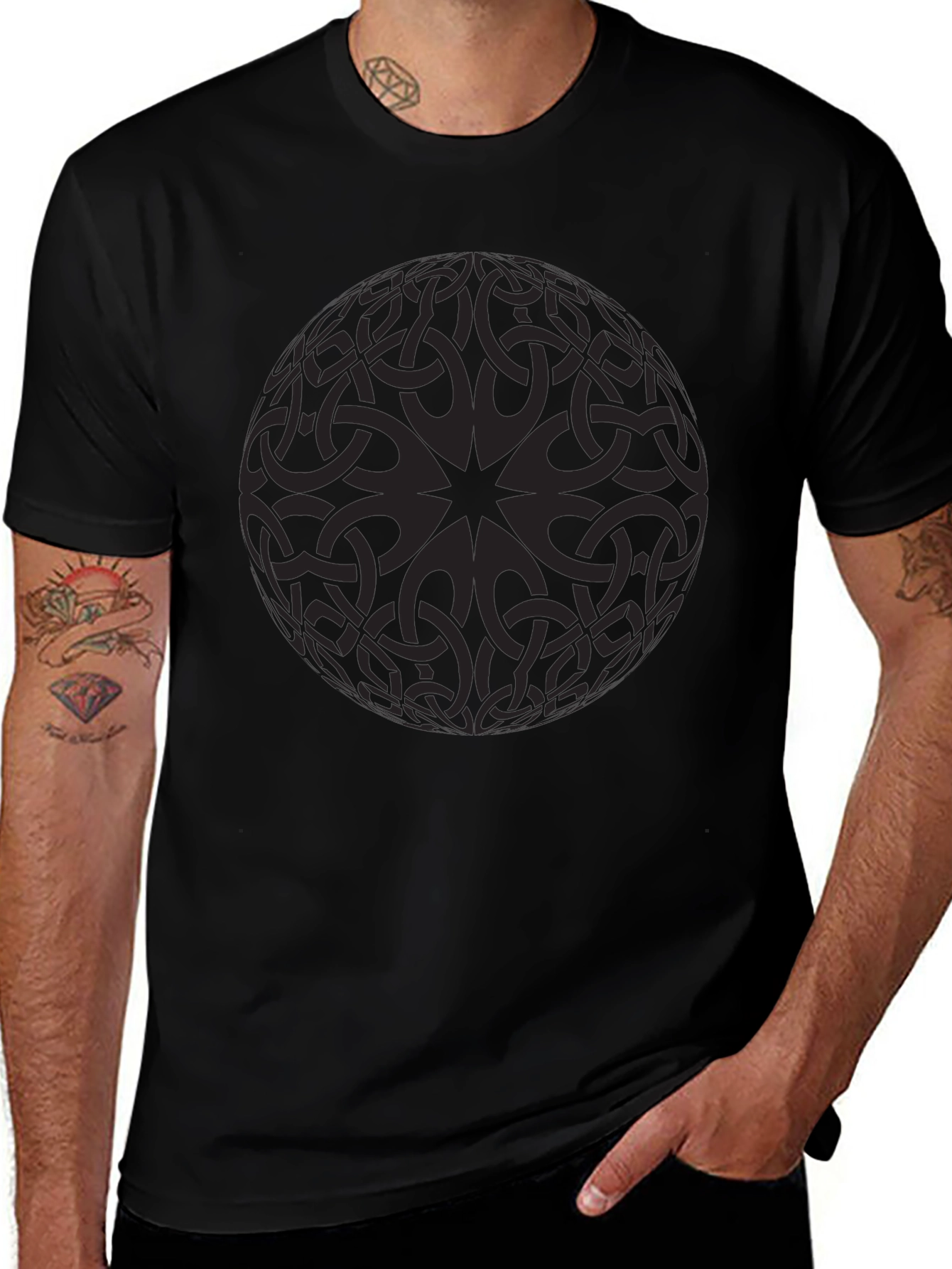Celtic Knot Sphere Graphic Tee - Mens Black T-Shirt