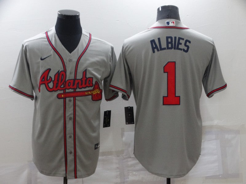 Men's Atlanta Braves Ozzie Albies #1 Gray Replica Player Jerseys