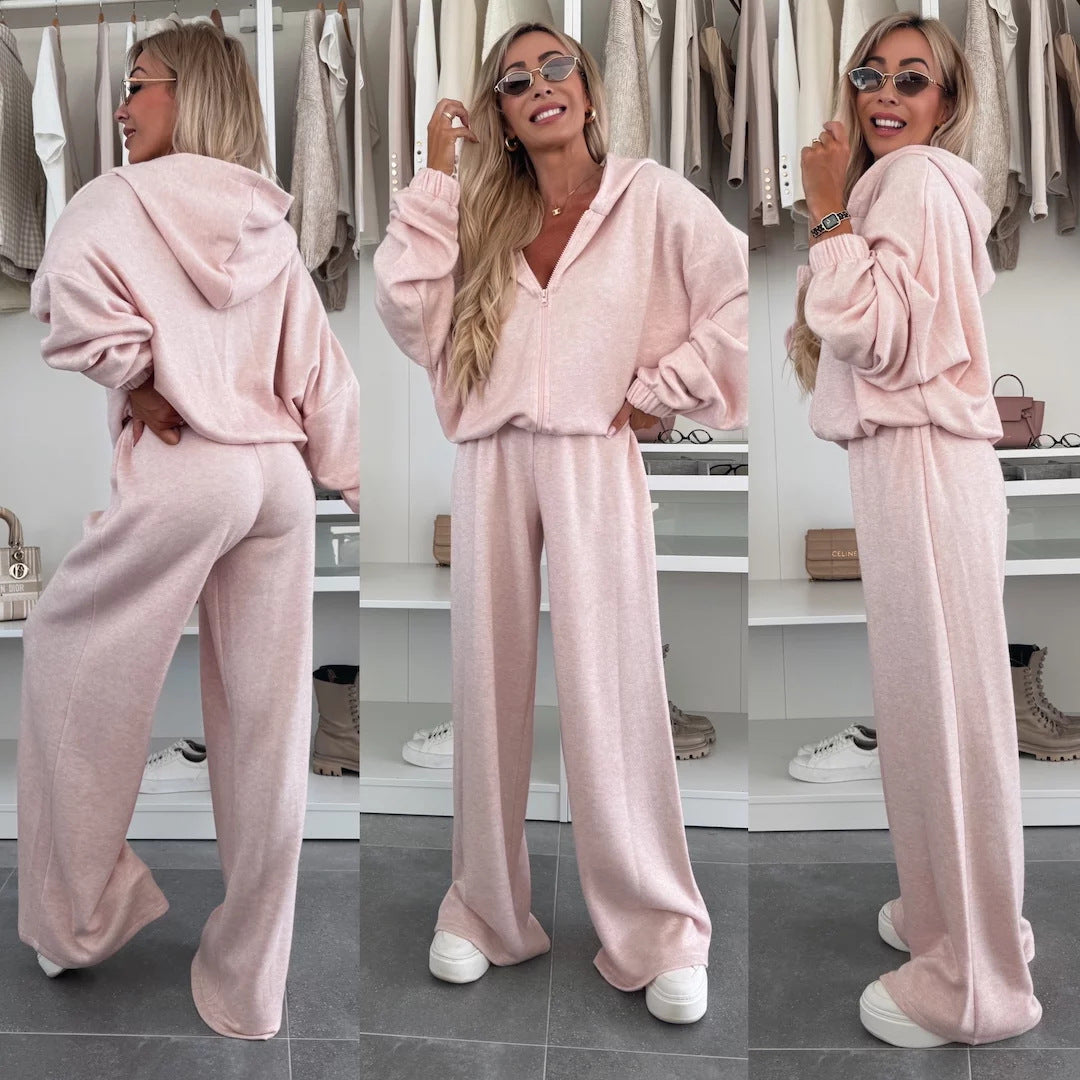Fashionable Apparel Elastic Trousers Two-piece Set Women