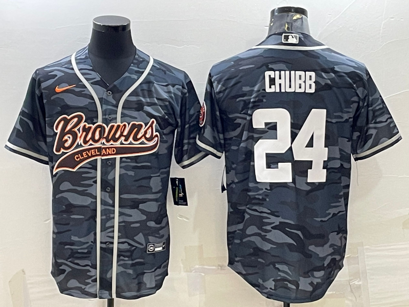Men's Cleveland Browns Nick Chubb #24 Grey Camouflage Game Jerseys Joint Edition