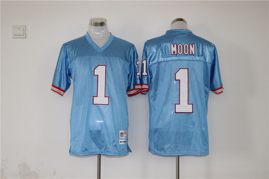 Men's Tennessee Oilers Warren Moon #1 Light Blue Legacy Replica Jerseys