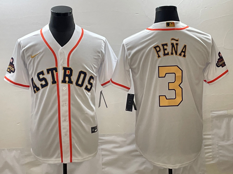 Men's Houston Astros Jeremy Pena Nike White/Gold 2023 Gold Collection Replica Player Jerseys