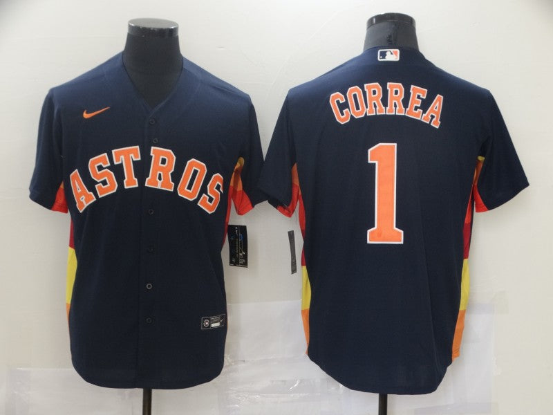 Men's Houston Astros Carlos Correa #1 Navy Alternate Replica Player Name Jerseys