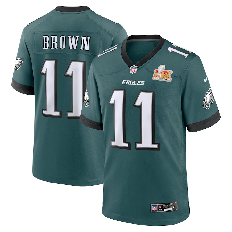 Men's Philadelphia Eagles A.J. Brown #11 Midnight Green Super Bowl LIX Game Player Jerseys