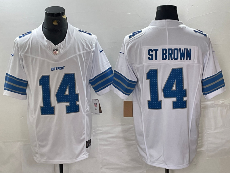 Men's Detroit Lions Amon-Ra St. Brown #14 White Vapor F.U.S.E. Limited Jerseys