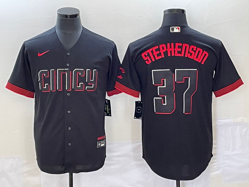 Men's Cincinnati Reds Tyler Stephenson #37 Black 2023 City Connect Replica Player Jerseys