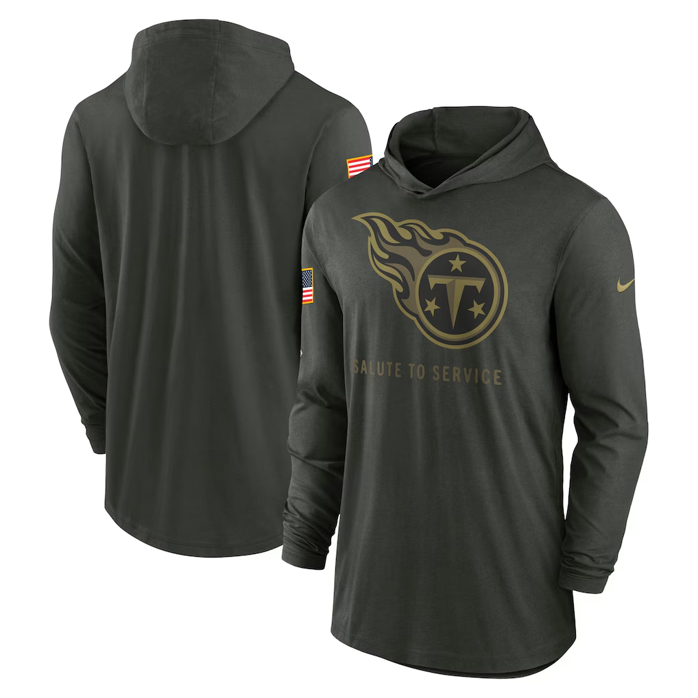 Men's Tennessee Titans Nike Forest Green 2025 Salute to Service Sideline Dri-FIT Lightweight Hooded Pullover