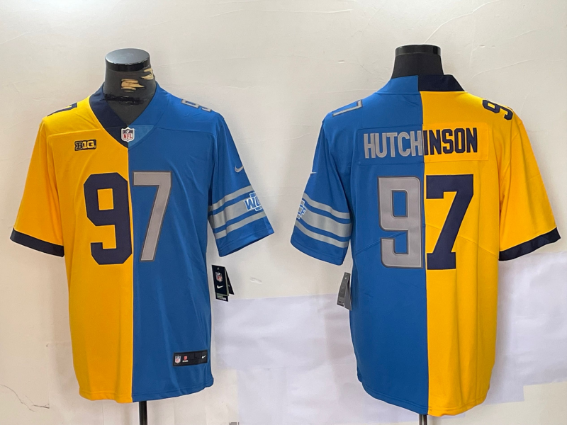 Men's Detroit Lions Aidan Hutchinson #97 Yellow/Blue Game Jerseys