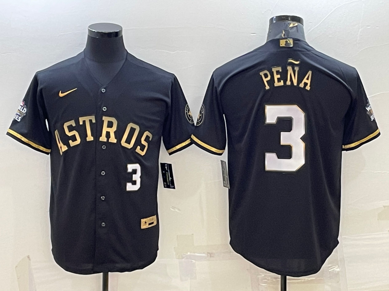 Men's Houston Astros Jeremy Pena #3 Black Replica Authentic Jerseys