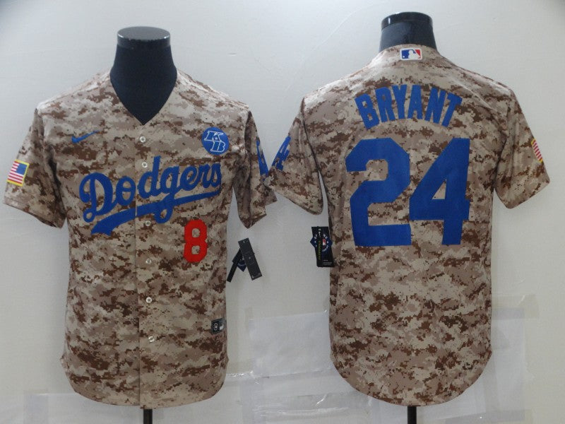 Men's Los Angeles Dodgers Kobe Bryant #8-24 Camouflage Replica Baseball Jerseys