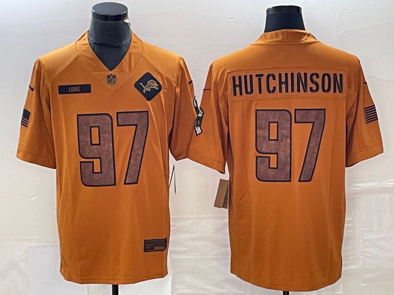 Men's Detroit Lions Aidan Hutchinson #97 Brown 2023 Salute To Service Retired Player Limited Jerseys