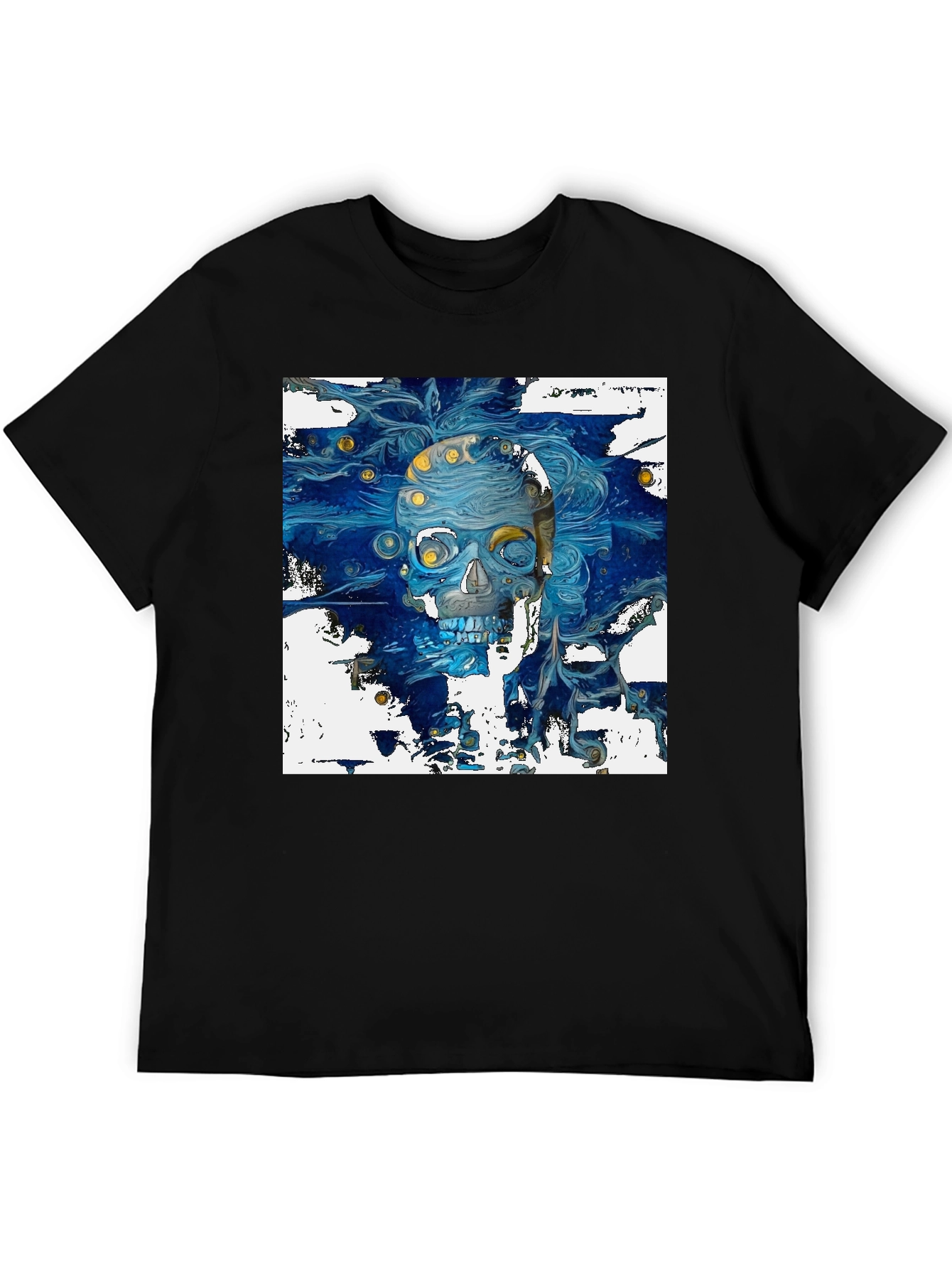 Artistic Skull Graphic T-Shirt - Dark Blue Print