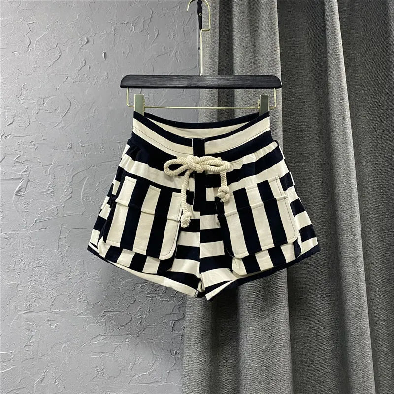 Versatile Striped Pants Striped Casual Cargo Shorts Women Hot Pa