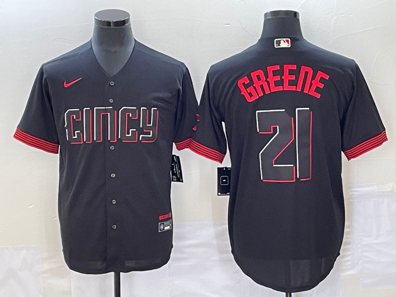 Men's Cincinnati Reds Hunter Greene #21 Black 2023 City Connect Replica Player Jerseys