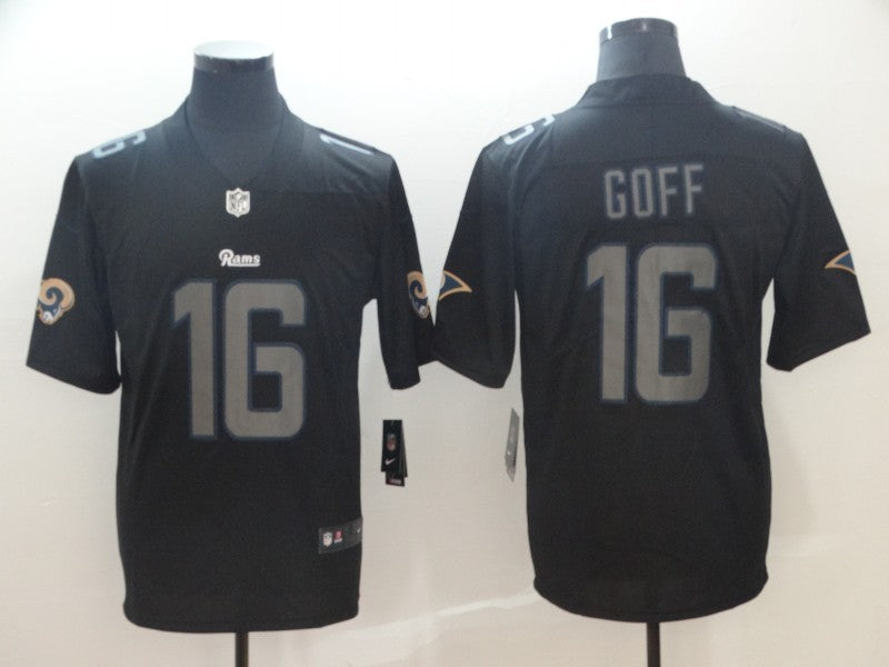 Men's Los Angeles Rams Jared Goff #16 Black Player Game Jerseys