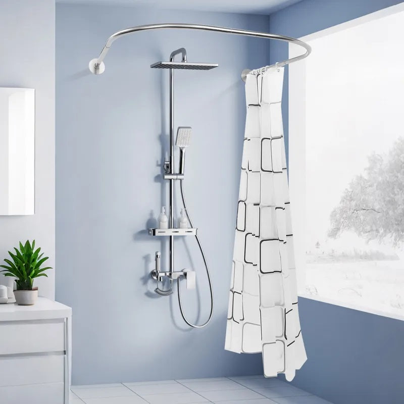 U-Shape Adjustable Shower Curtain Rod – No Drilling Needed