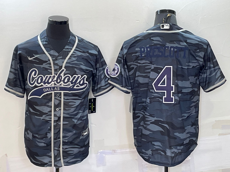 Men's Dallas Cowboys Dak Prescott #4 Grey Camouflage Game Jerseys Joint Edition