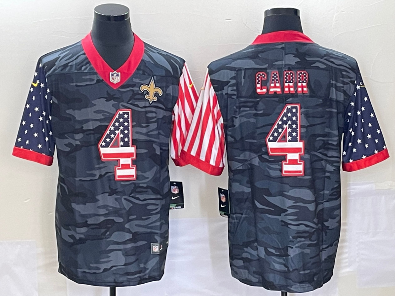Men's New Orleans Saints Derek Carr #4 Grey Camouflage Game Jerseys